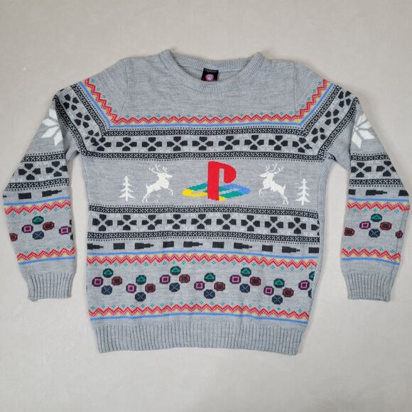 Numskull Playstation Ugly Christmas Sweater Men Gray XL Holiday Pullover England - Picture 1 of 5